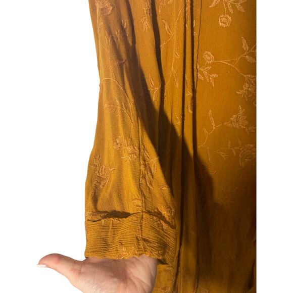 Forever 21 S Embroidered Bohemian Gypsy Western Open Front Mustard Kimono - Picture 5 of 6